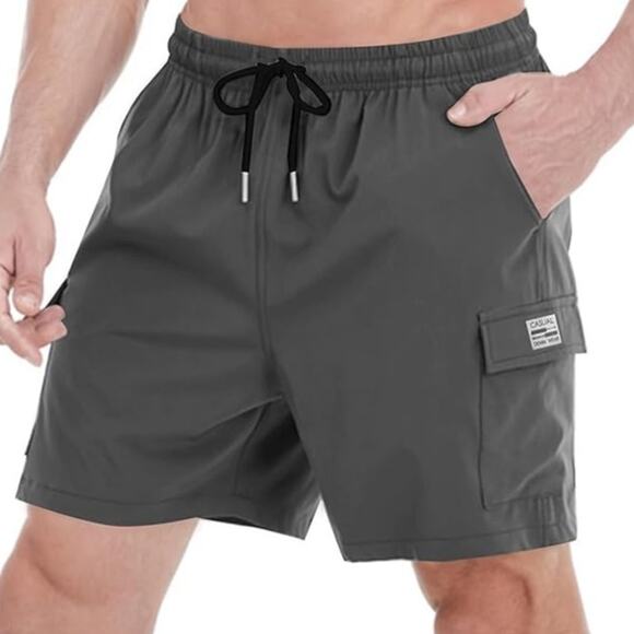 NWT ~ Set/4 Men's Thin Cargo Shorts ~ Black ~ Navy ~ Gray ~ Khaki ~ Size MEDIUM - Picture 4 of 5